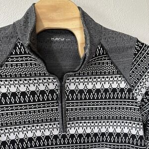 Kavu Black White Aztec Print‎ Desolate 1/4 Zip Pullover Shirt Women's Size XXL